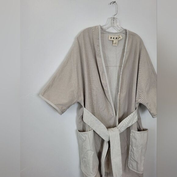 SCHAI Overcoat Linen Cotton Neutral Minimalist Lagenlook Oatmeal Oversized Small - Picture 5 of 16
